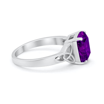 Celtic Engagement Ring Emerald Cut Simulated Amethyst CZ 925 Sterling Silver